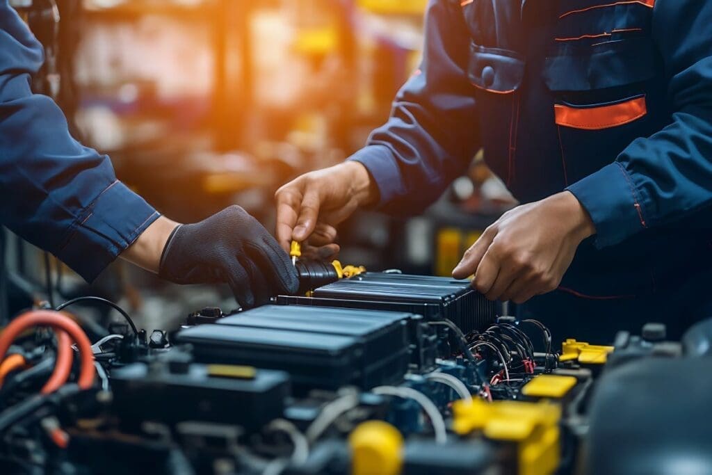 Electrical mechanic is tested out the finish product